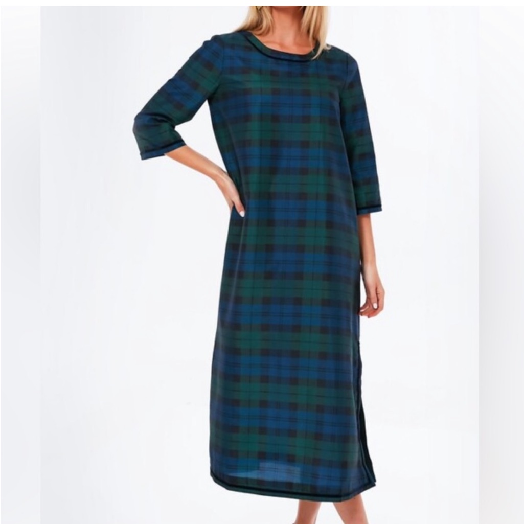 Tuckernuck Jamie Dress Velvet Trimmed Blackwatch Plaid Nwt Medium